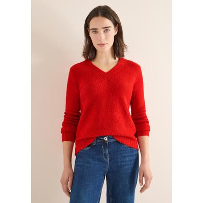 V-Ausschnitt-Pullover CECIL, Damen, Gr. L (42), rot (pumpkin orange), Stoff, 79% Polyester, 19% Baumwolle, 2% Elasthan, unifarben, normal normal, V-Ausschnitt, Rippbündchen, Pullover, mit V-Ausschnitt