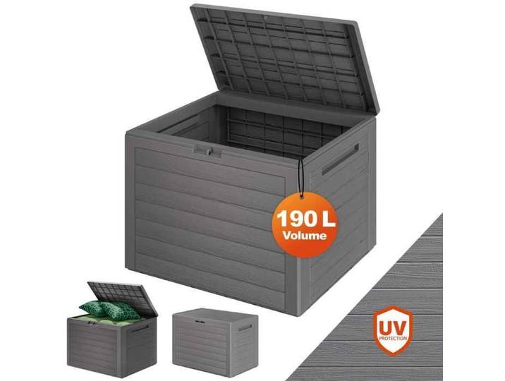 Coffre de Jardin Casaria® Exterieur 190 L Gris - Caisse de rangement étanche - Malle avec poignées latérales pour Balcon