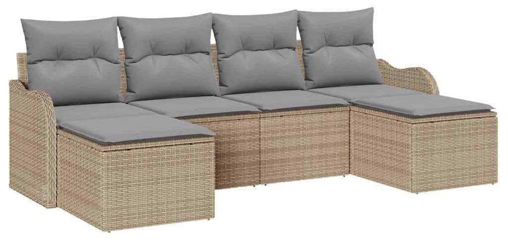 Garten-Lounge-Set - Sofa-Set - 6 Sitzplätze - Poly-Rattan - Beige, Hellgrau