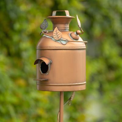 Zaer LTD "63"" Tall Old Style Milk Can Birdhouse Garden Stake in Antique Copper"