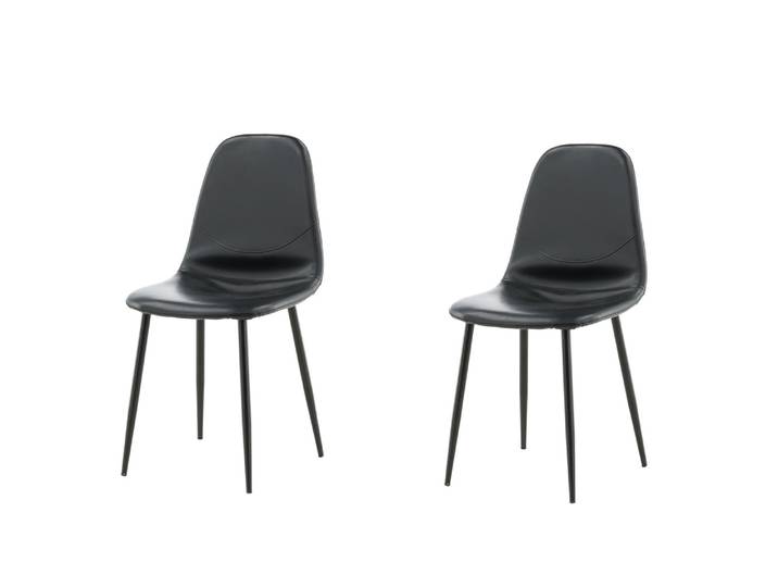 Esszimmerstuhl VENTURE HOME Polar, 2er-Set Esszimmerstühle in Braun-PU, 150 kg belastbar , schwarz (schwarz, schwarz), B:44,5cm H:89cm T:51,5cm, Stühle, Esszimmerstuhl, Polsterstuhl, Lederlook, Metallbeine, abgerundet, edel