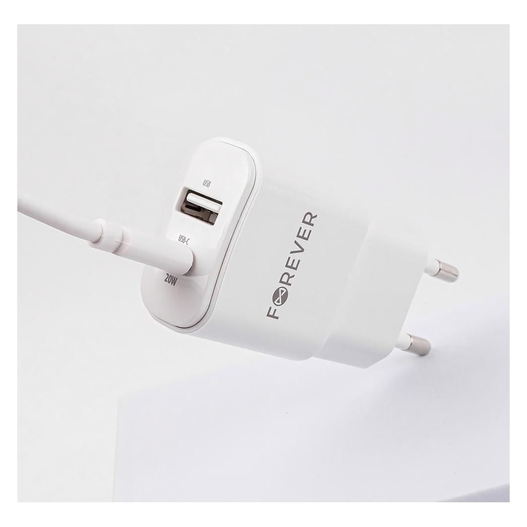Forever TC-01-20AC PD QC Ladegerät 1x USB-C 1x USB 20W weiss (20 W, 2 Ports) (GSM170734)