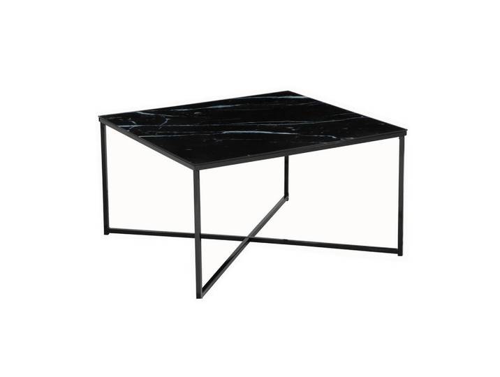 Livetastic Couchtisch, Schwarz, Metall, Glas, Marmoroptik, quadratisch, Kufe, 80x45x80 cm, Wohnzimmer, Wohnzimmertische, Couchtische, Couchtische Marmoroptik