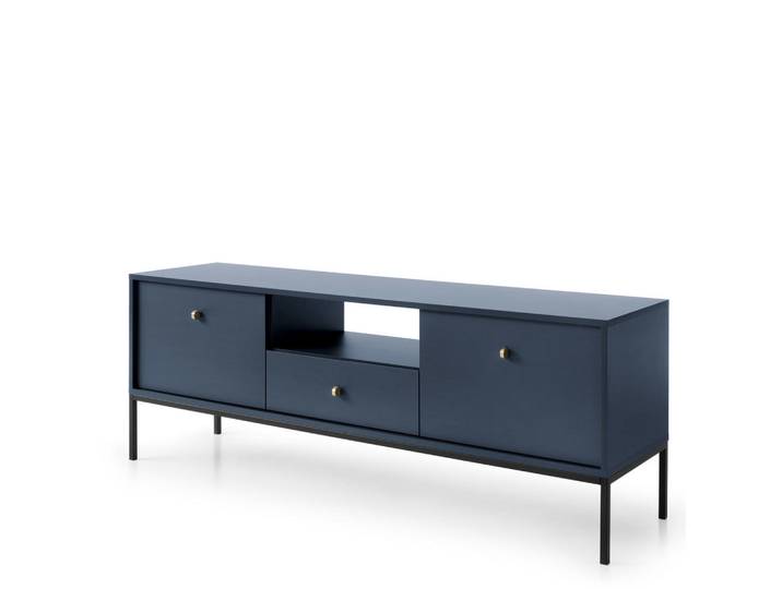 Komodee Lowboard TV Moncton Rtv1-2D1S Metalgriffe, Dunkelblau, Metall, 154x56x39 cm, Wohnzimmer, TV Möbel, Lowboards, Lowboards stehend
