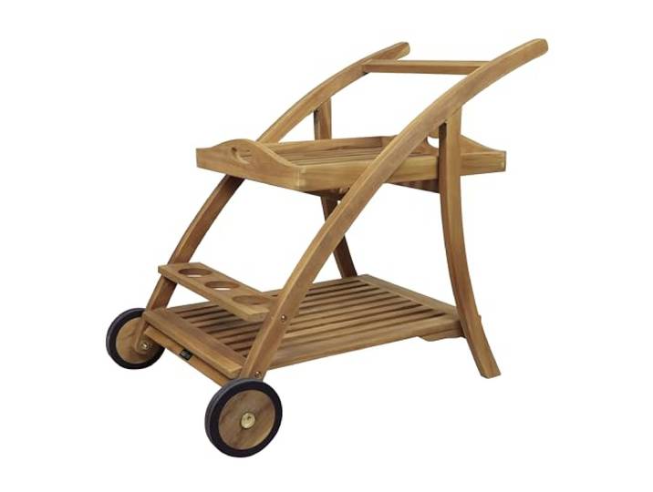 AXI Adi Servierwagen aus Teakholz mit Tablett & Rollen Küchenwagen mit Abnehmbarem Tablett & Flaschenhalter für Garten & Küche, Maße 70 x 48 x 70 cm
