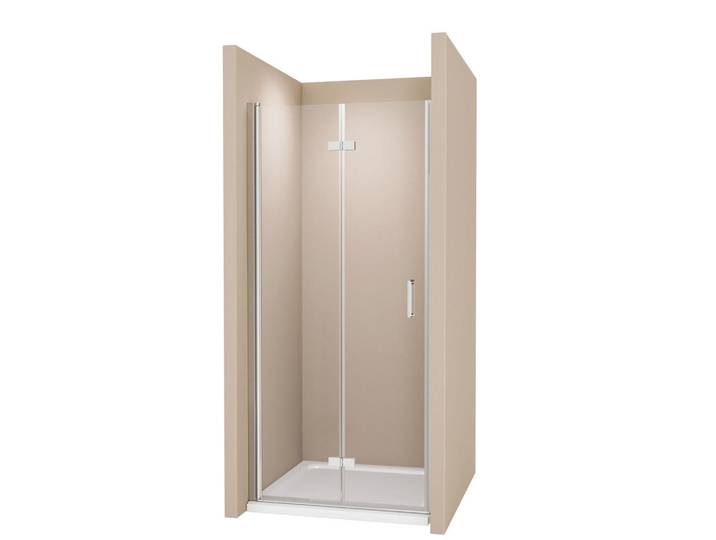 Emke Duschkabine für Nische Drehfalttür Profil Chrom Klarglas 90/195 cm, Chromfarben, Glas, Rechteckig, 90x195 cm, Badezimmer, Baden & Duschen, Duschtüren