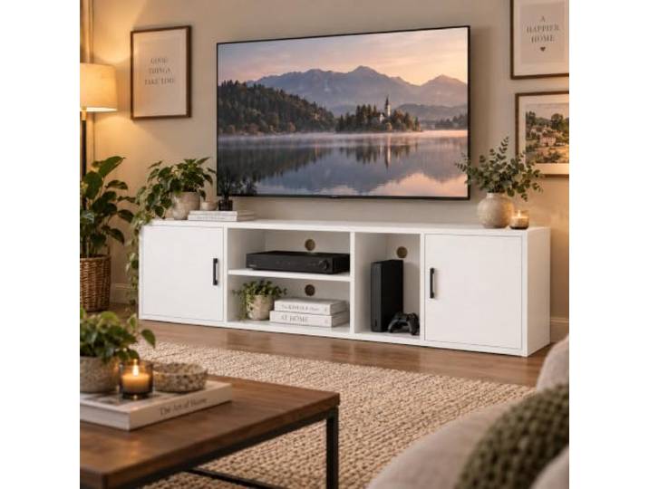 Cedario TV-Schrank 180 cm, Lowboard mit Stauraum und offenen Fächern TV-Board mit Türen, offenen Gerätefächern und Kabeldurchführung; 180 × 40 × 50 cm, freistehend