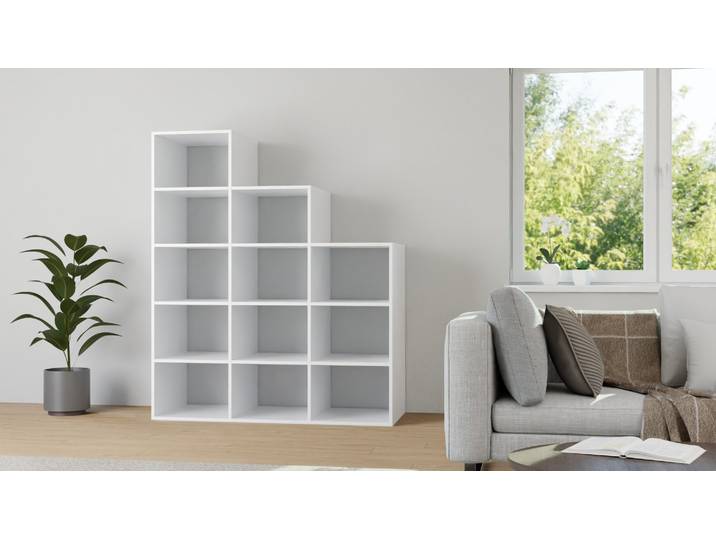 Raumteiler mit Stufen MDF Lackiert Signal­weiß RAL&nbsp;9003
