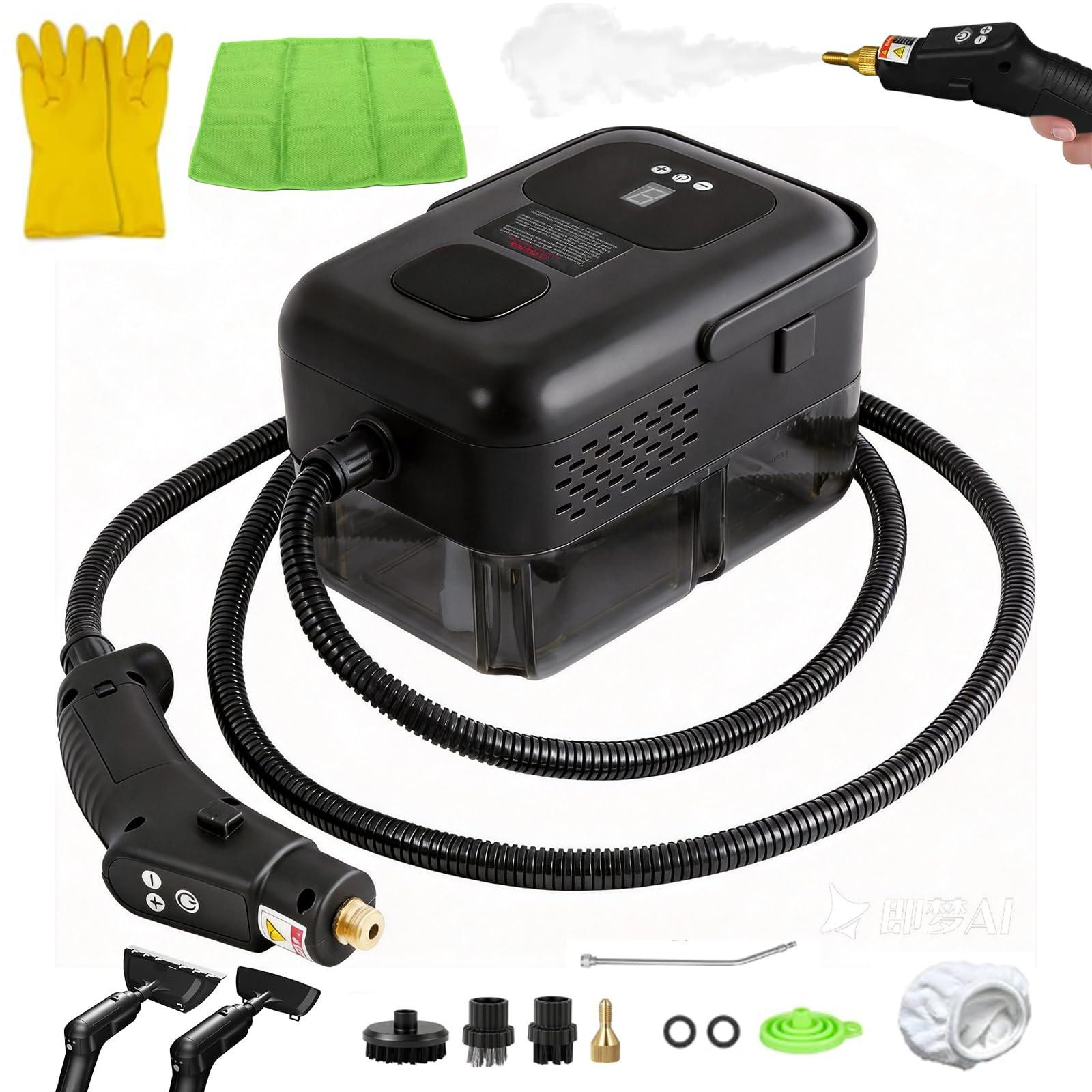 Selius Stoomreiniger Zwart - 2500 W - 9 Standen - Hogedruk Stoomapparaat voor Huishouden en Auto