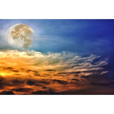 Fototapete PAPERMOON "Vollmond und Wolken", bunt, B:5m L:2,8m, Vlies, Tapeten