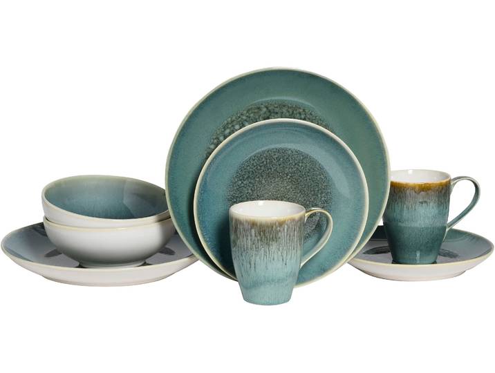 Kombiservice CREATABLE Caldera , grün, 8 Stk., Steinzeug, Geschirr-Sets, Kombiservice, irisierende Glasur