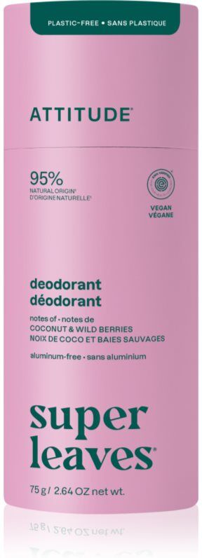 Attitude Super Leaves Natural Deodorant déodorant solide sans aluminium Coconut & Wild Berries 75 g