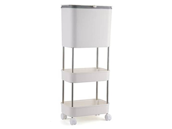 NFDVXCCA Mülleimer, Rechteckiger 2-Fächer-Mülleimer mit Rädern Bad Küche Schlafzimmer(/White,3 Tiers)