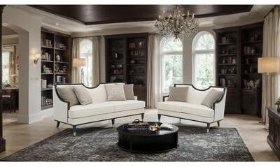 Esofastore Royal White Finish Half Moon Cut Living Room Furniture Set