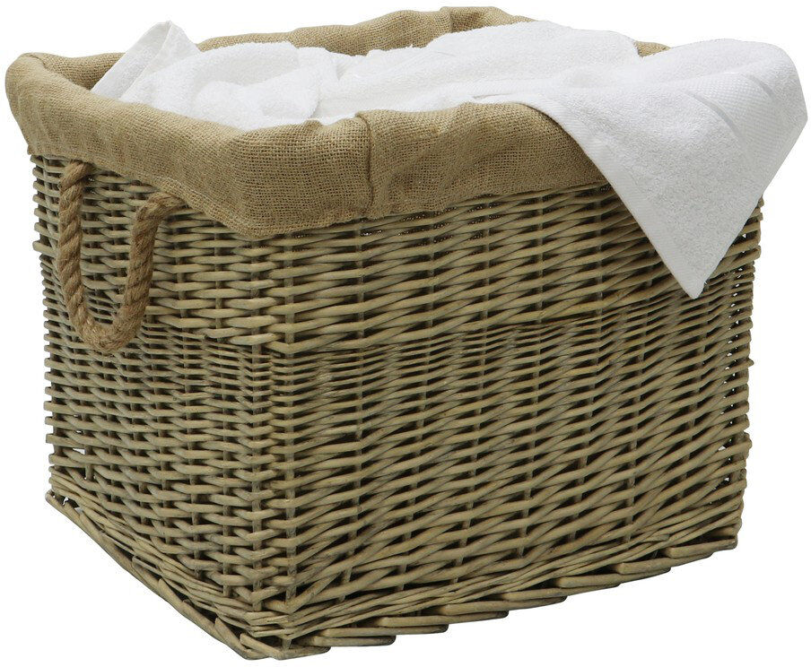 JVL Hand Woven Wicker Laundry Basket Brown 38cm H X 42cm W