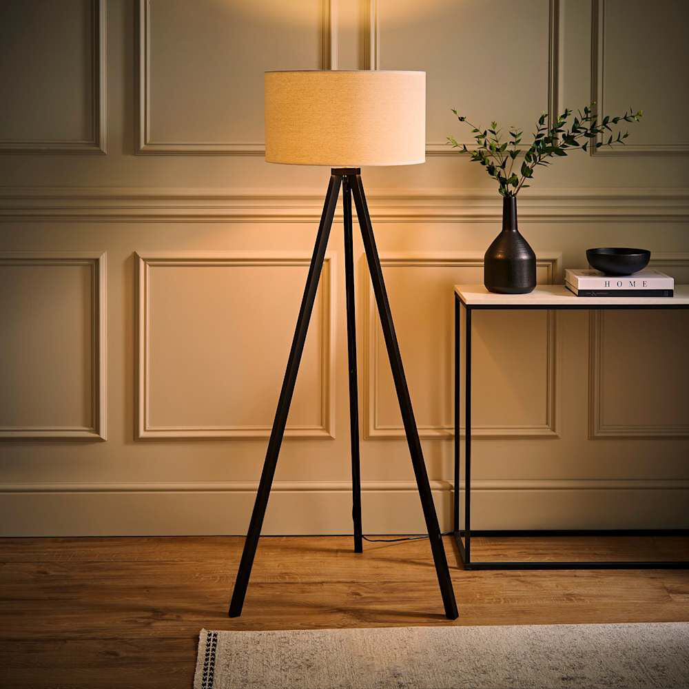 World Menagerie Hannibal 151 H cm Tripod Floor Lamp Natural/Black 151cm H X 45cm W X 45cm D
