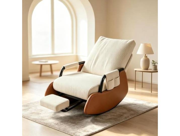 kumamart Ergonomischer Ruhesessel mit Ausziehbarer Fußstütze Wohnzimmersessel mit harmonischer Wippfunktion und durchdachter Seitenaufbewahrung.