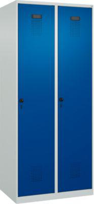 Kleiderspind C+P Evolo Plus, 2 Abteile, Anschlag rechts, Sicherheits-Drehriegel, B 800 x T 500 x H 1850 mm, lichtgrau/enzianblau