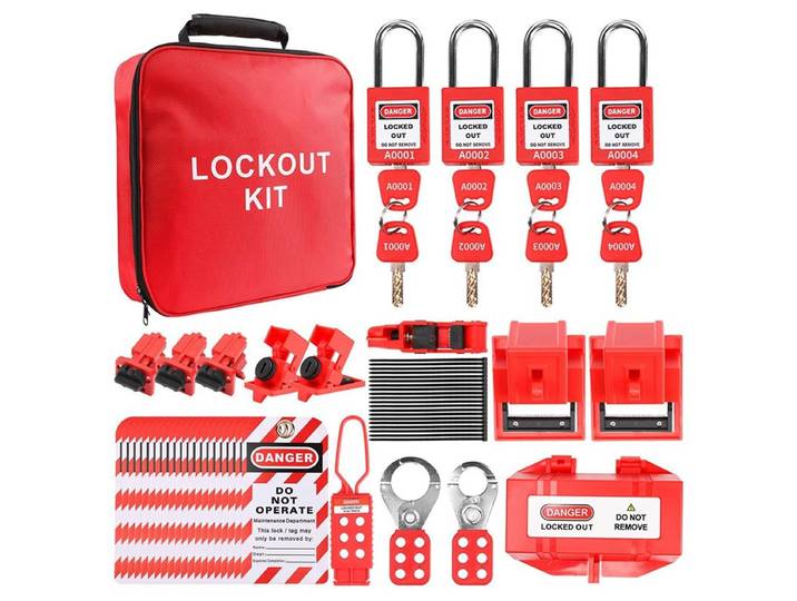 Kits de verrouillage et d'étiquetage B14C pour l'électricité, Kit de verrouillage et d'étiquetage 57 pièces avec verrous de disjoncteur, étiquettes, cadenas et verrous de prise pour kit OSHA-Loto