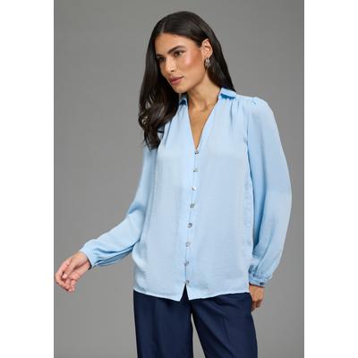 Klassische Bluse LAURA SCOTT, Damen, Gr. 38, blau (hellblau), Web, Obermaterial: 100% Polyester, unifarben, figurumspielend hüftbedeckend, 1-Knopf-Manschette, Blusen Bluse, in crinkle Optik, für einen leichten Knitter-Effekt, bügelfrei