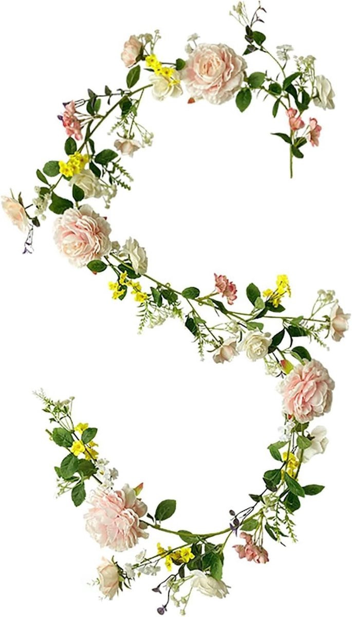Roze Bloemenguirlande Roos - Handgemaakte Hangende Decoratie - 185 cm