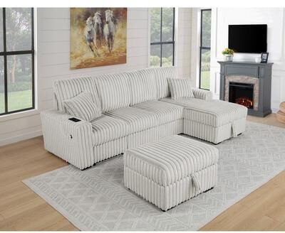 Best Quality Furniture 3pc Corduroy Sectional with Pull Out Loveseat