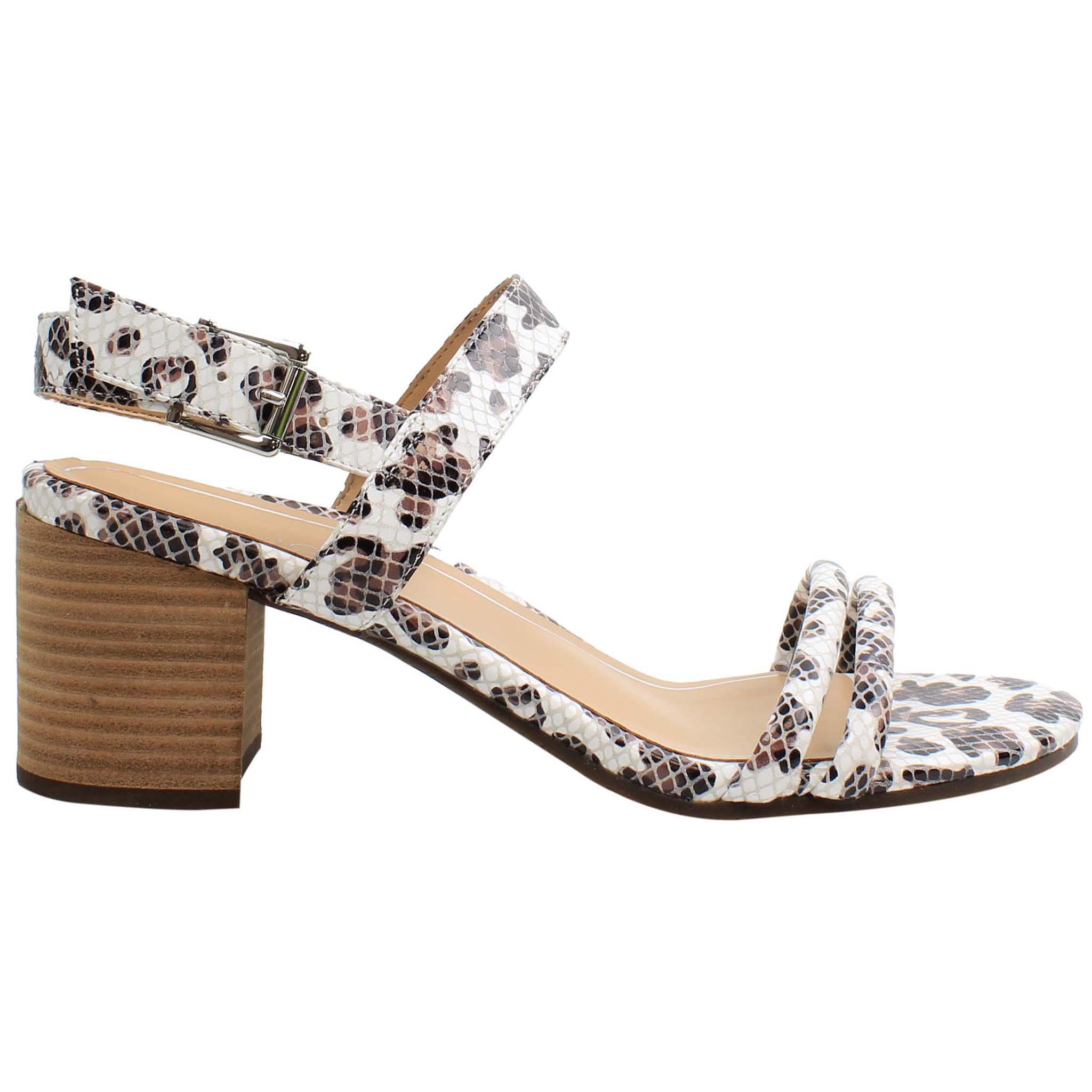 Vionic Paula geprägte Leopard Damen Weiße/Braune Absatzsandalen