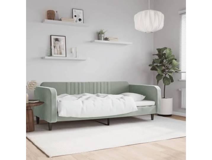 RJPLMFV Ruhebett, Velours, Hellgrau, 90 x 200 cm Schlafsofa, 2-in-1, Rahmen aus Metall, Massivholz, modernes Design für Wohnzimmer