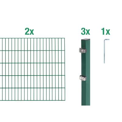 Doppelstabmattenzaun ALBERTS "Grundset", grün, H:160cm, Stahl, Zaunelemente, Höhe: 80-200 cm, Gesamtlänge: 4-30 m, zum Einbetonieren