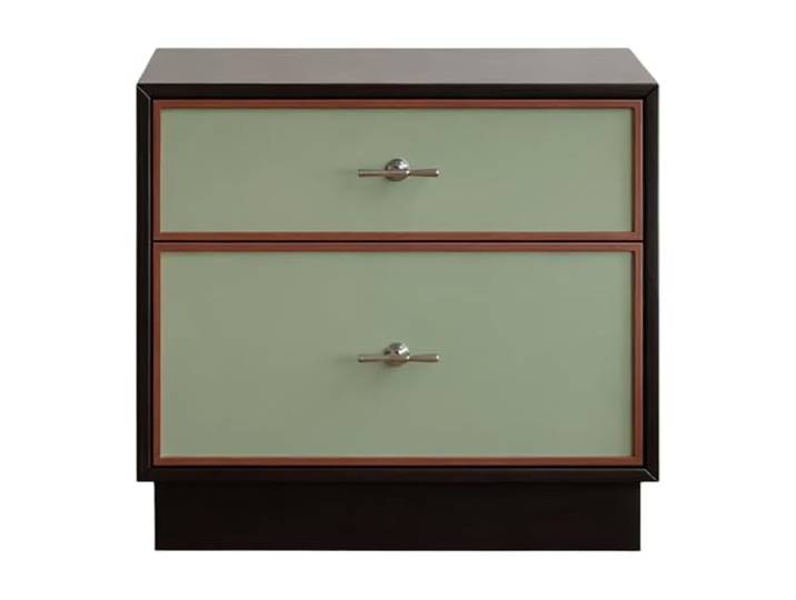 Schlank und platzsparend Nachttisch in Kontrastfarbe mit Doppelschublade Metallgriff zur Aufbewahrung im Schlafzimmer(Green)
