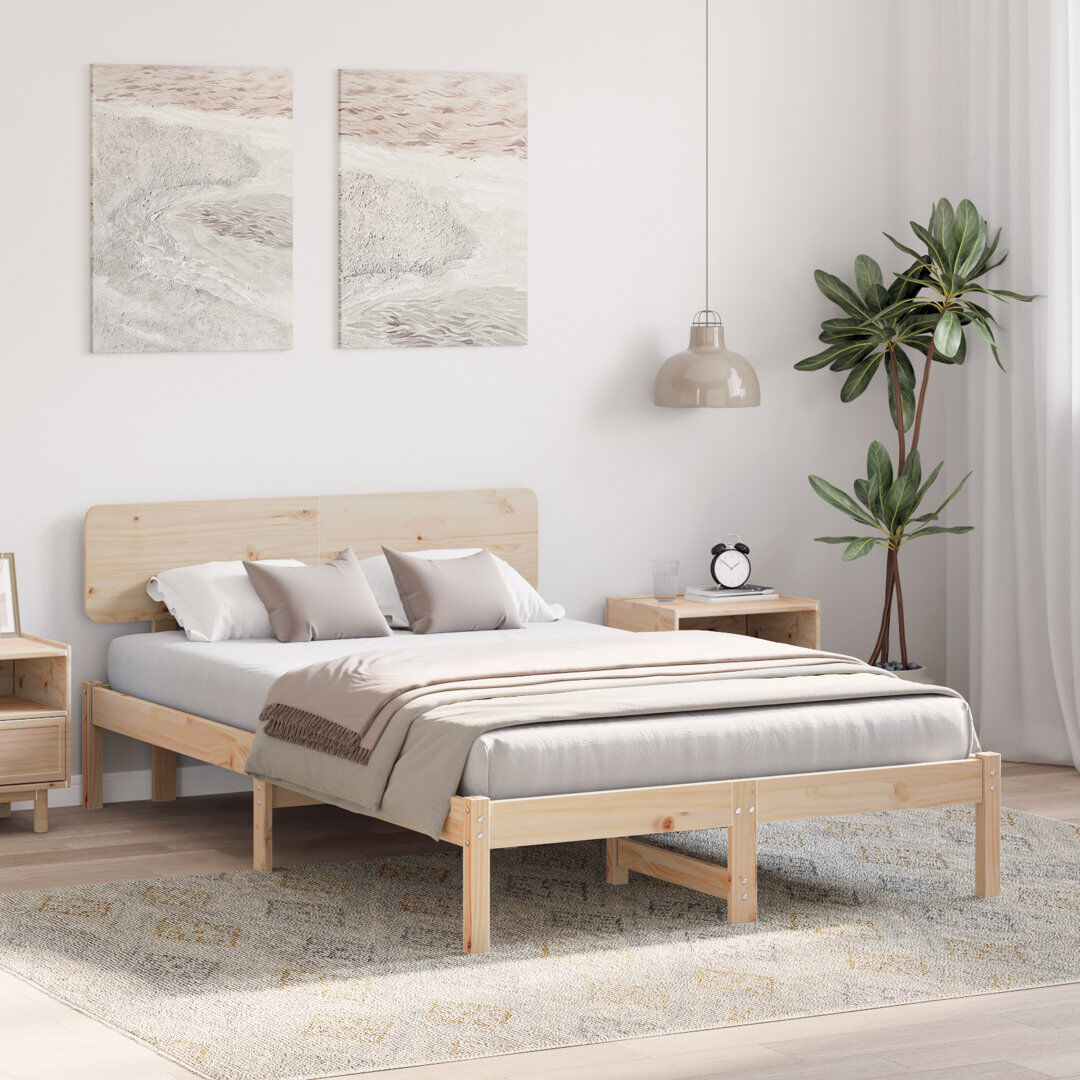 Vidaxl Bed Frame With Headboard Solid Pine Wood Natural 140 x 190cm