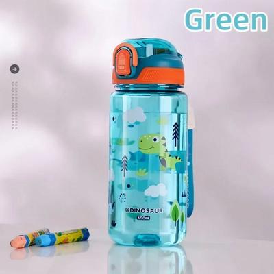 Uplifted Goods Dinosaur Water Bottle For Kids With Silicone Straw And Leakproof Design green 600ml