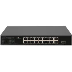 Digitus 16 Port FE PoE Switch, 2 GE Uplinks (RJ45 / SFP) (16 Ports), Netzwerk Switch, Schwarz