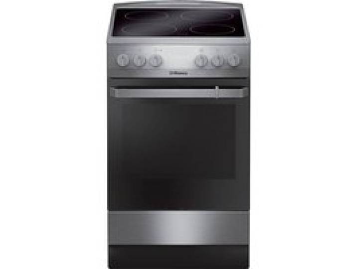 Cuisinière électrique vitrocéramique gris/argent - HANSA - 4 zones Hi-Light - Four électrique - Gril électrique