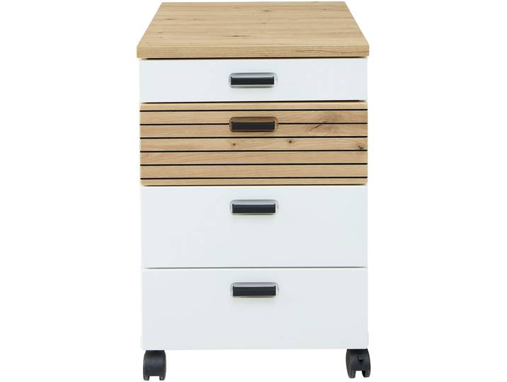 Rollcontainer INNOSTYLE Rollcontainer Glenn, 45 x 66 x 55 cm (B/H/T) , weiß (weiß, artisan), B:45cm H:66cm T:55cm, Holzwerkstoff, Kunststoff, MDF, Rollwagen, Rollcontainer, inkl. Filzeinlage, 4 Rollen(2 mit Bremsen) oder Sockel, SK Soft-Close
