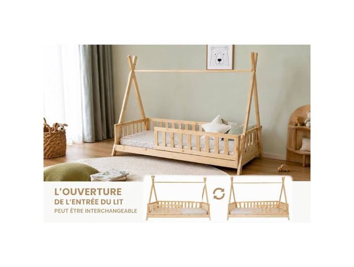 Lit cabane Enfant Bosco - Bois 90x190 cm (Lit Cabane tipi 90x190cm)