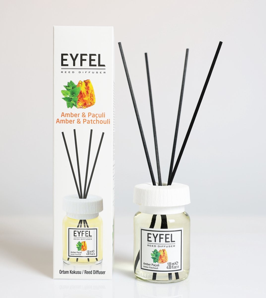 Eyfel Reed Diffuser met geurstokjes - Amber & Patchouli - 120 ml