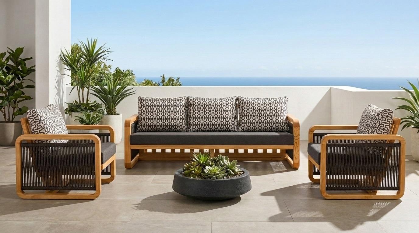 Gartenlounge Set 3-Sitzer Sofa Sessel Schwarz Kissen Modern