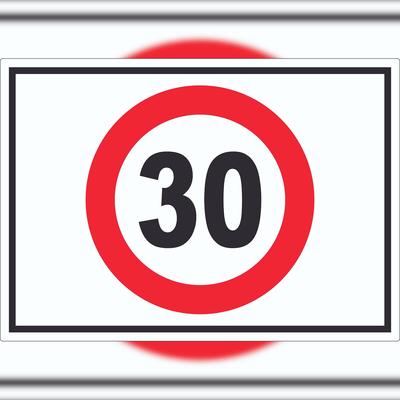 HB-Druck Tempo 30 km/h Geschwindigkeitsbegrenzung Aufkleber Symbol A7 (74x105mm)