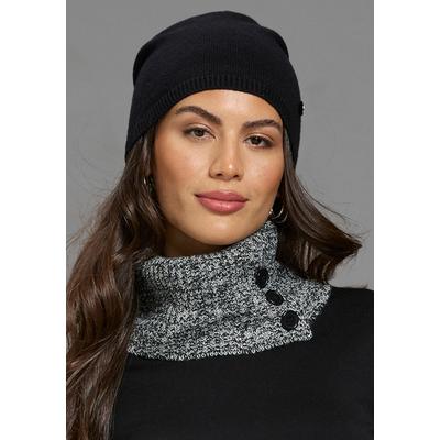 Beanie LAURA SCOTT, Damen, schwarz, Feinstrick, Viskosemischung, meliert, unifarben, Mützen Beanie, mit modischen Rippenabschlüssen - NEW