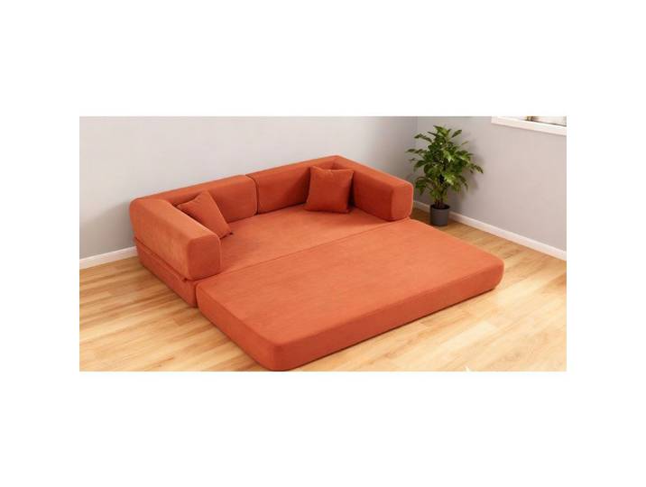 Canapé convertible 3 places EVRYAE - accoudoirs repositionnables pliable sans montage - Orange