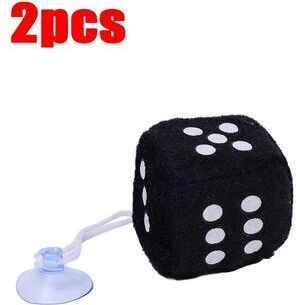 Inspired Living Retro Plush Dice Rearview Mirror Car Hanging Ornament black 2pcs