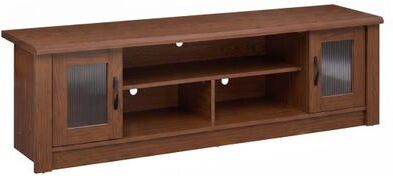 "Costway 63” Wooden Farmhouse TV Stand for 70"" TVs with 2 Fluted Doors and 3 Open Compartments-Brown"