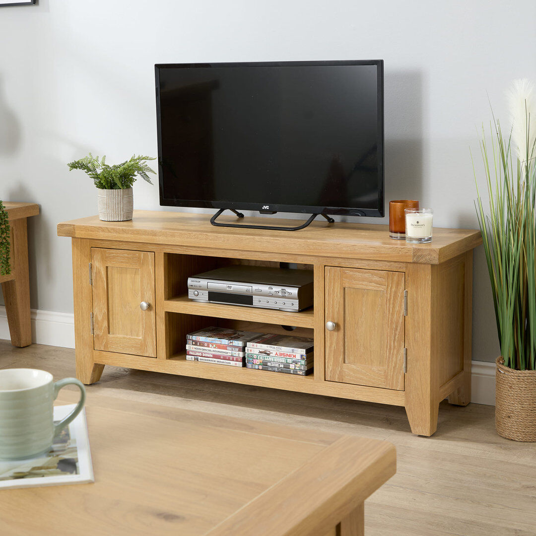 Lark Manor Cooksey Fully Assembled 2 Door Cabinet TV Stand with Media Shelves Oak Wood 55"