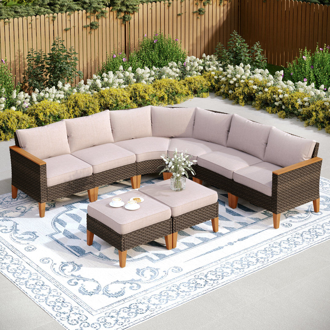 Blue Elephant All Weather Wicker/Rattan 8 - Person Seating Group with Cushion Beige 8