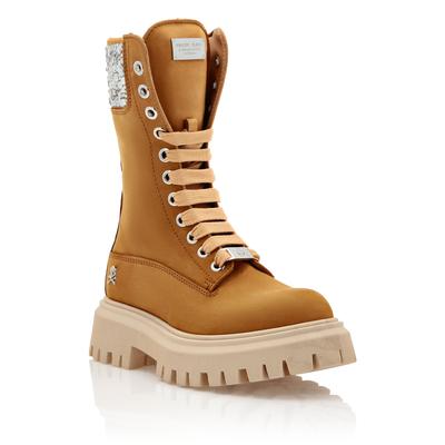Schnürstiefelette PHILIPP PLEIN "Mit Schmucksteinen", Jungen, Gr. 27, Normalschaft, 60oc, ochre, crystal, Schuhe Schnürstiefelette