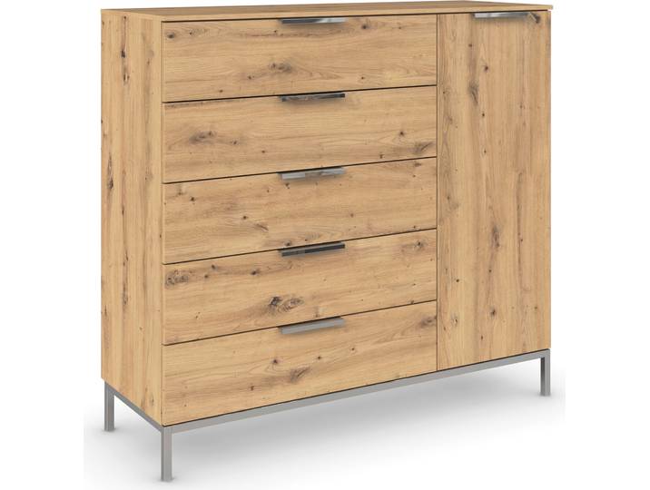 Kombikommode RAUCH Kommode Türkommode Sideboard Kombikommode FLIPP , braun (eiche artisan), B:120cm H:111cm T:42cm, Holzwerkstoff, Sideboards, Kombikommode, 1-türig mit 5 Schubladen und Soft-Close-Funktion