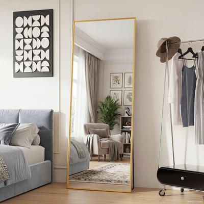 Fusion Finds Full Length Mirror Floor Mirror With Aluminum Frame & Stand For Bedroom gold rectangle