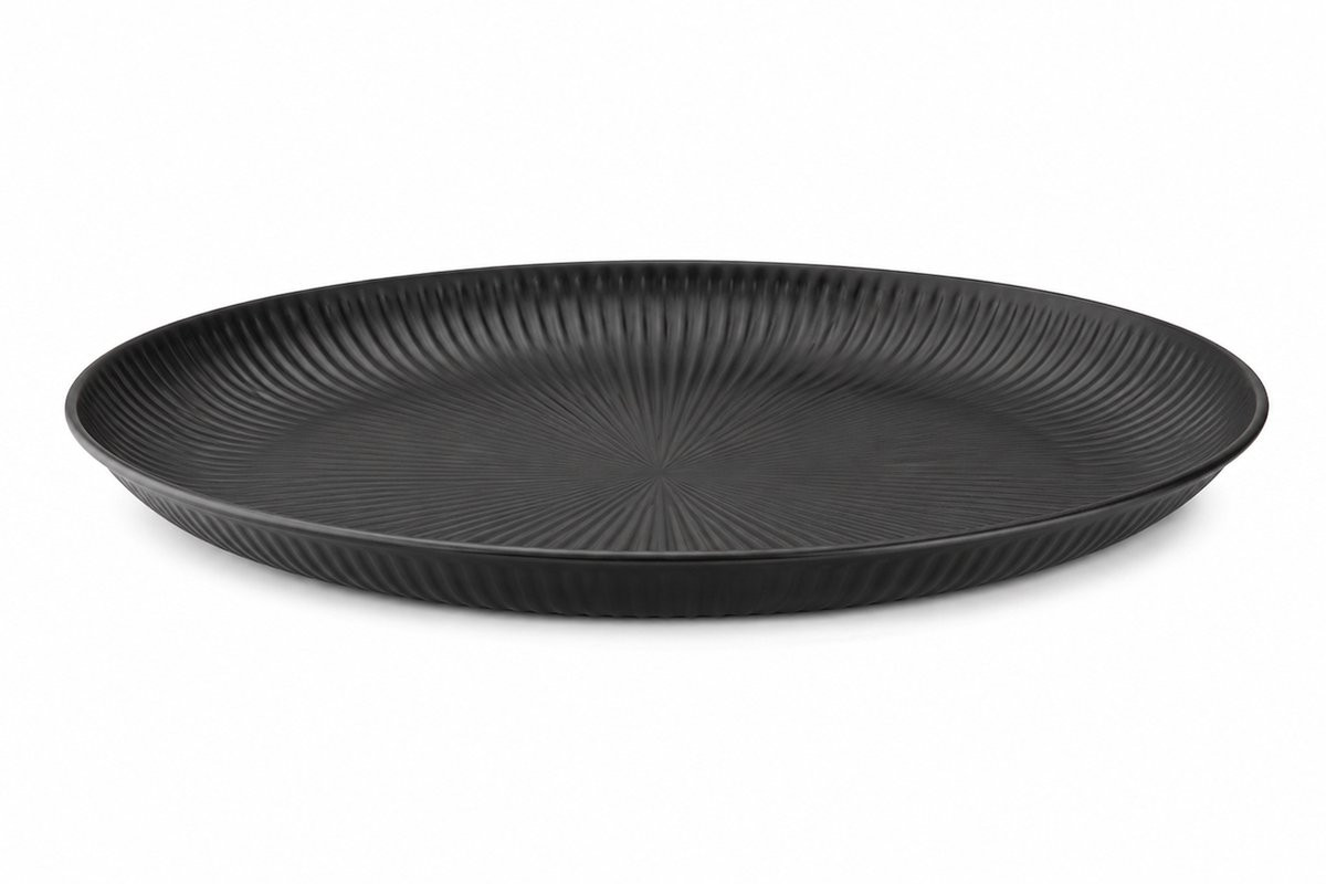Moderne Ronde Decoratieve Schaal van Zwart Metaal - Diameter: 39 cm