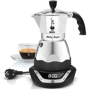 Bialetti Espressokocher 6093 Moka Timer, elektrisch, Aluminium, silber, 270ml, für 6 Tassen